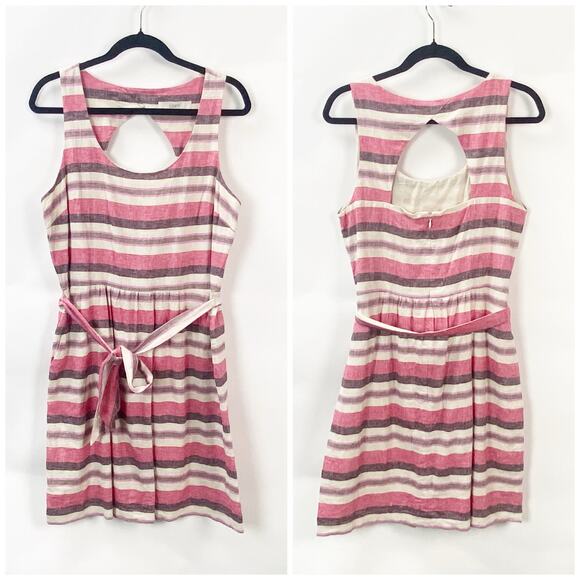 2/$30 Ann Taylor LOFT 10 Womens Pink Stripe Sleeveless Scoop Neck Mini Dress - Picture 2 of 9
